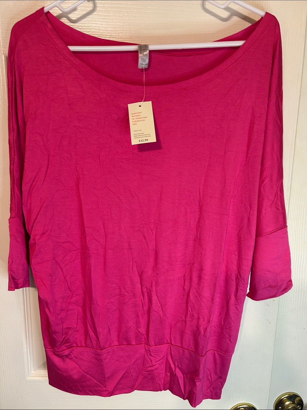 Relaxed Boatneck Tunic Top in Bright Pink